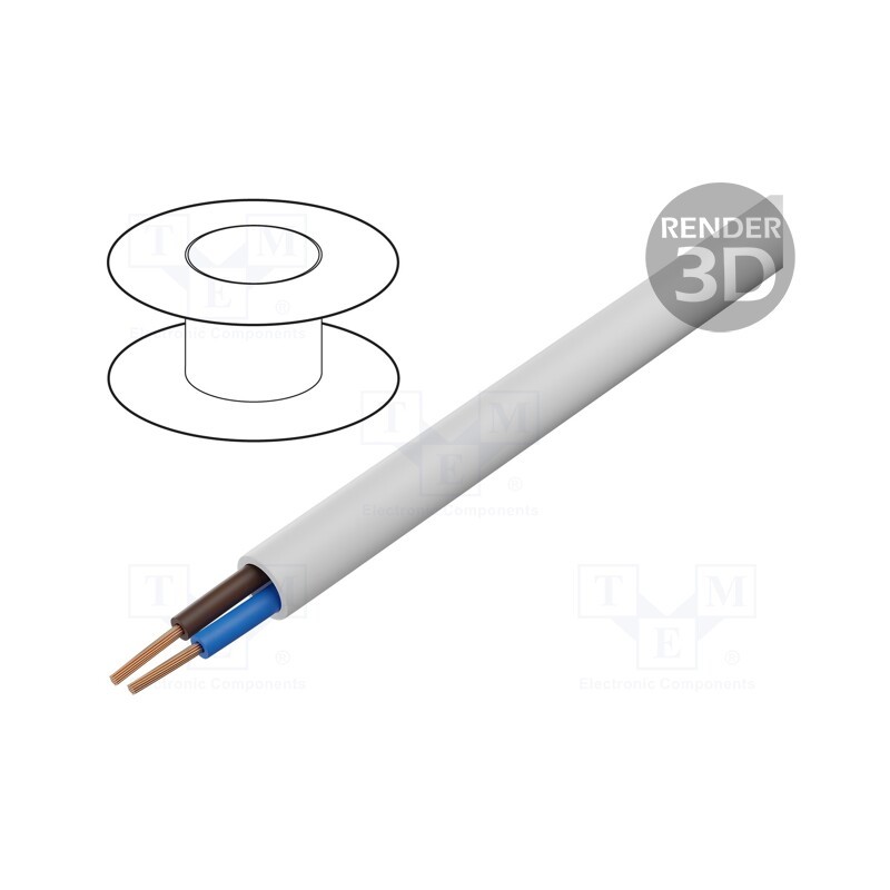 20 m : H05VV-F/2X0.75WH - Wire, H05VV-F,OWY, 2x0.75mm2, round, stranded, Cu, PVC, white, 100m
