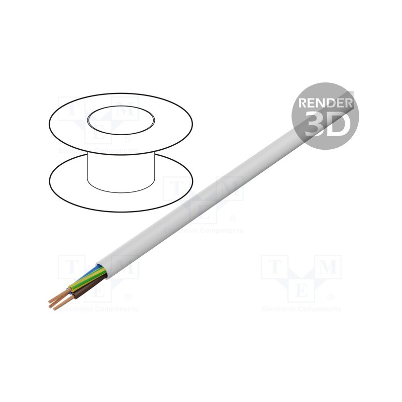 20 m : H05VV-F/3X1.0WH - Wire, H05VV-F,OWY, 3G1mm2, round, stranded, Cu, PVC, white, Class: 5