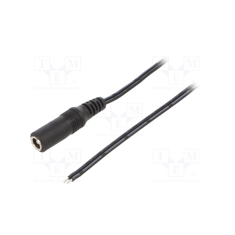 10 pcs : DC2000.0150E - Cable, 2x0.5mm2, wires,DC 5,5/2,1 socket, straight, black, 1.5m