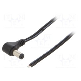 10 pcs : DC2201.0150E - Cable, 2x0.5mm2, wires,DC 5,5/2,1 plug, angled, black, 1.5m