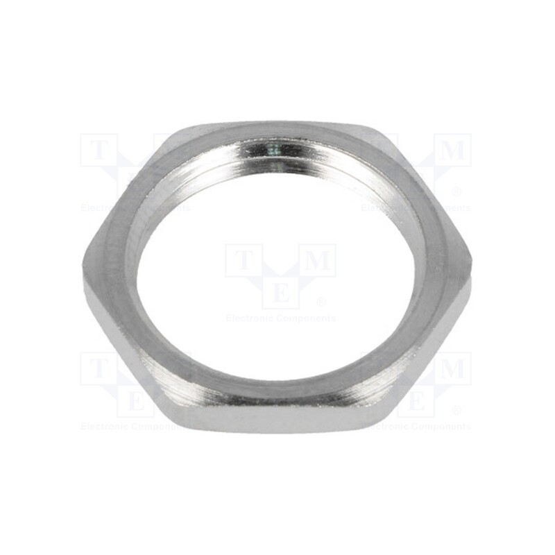 20 pcs : 93600-0107 7000.6966.0 - Nut, PG9, brass, nickel, Thk: 2.8mm, Spanner: 18mm, Thread: PG