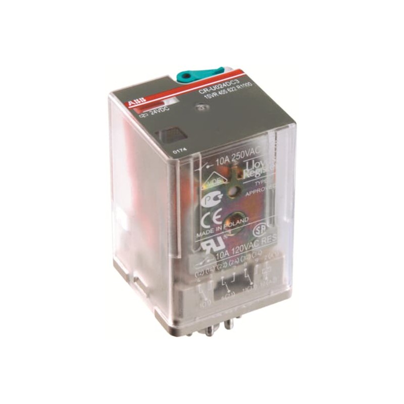 1 pcs - ABB CR-U Series Interface Relay, DIN Rail Mount, 24V dc Coil, 3CO (SPDT), 10A Load