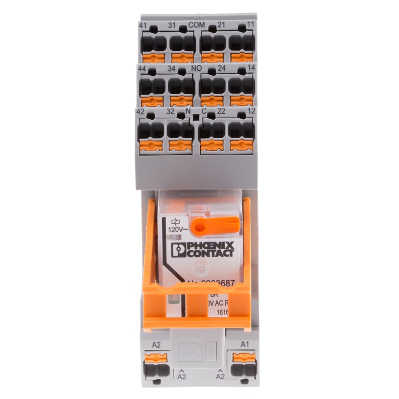 1 pcs - Phoenix Contact DIN Rail Power Relay, 120V ac Coil, 16A Switching Current, 4PDT