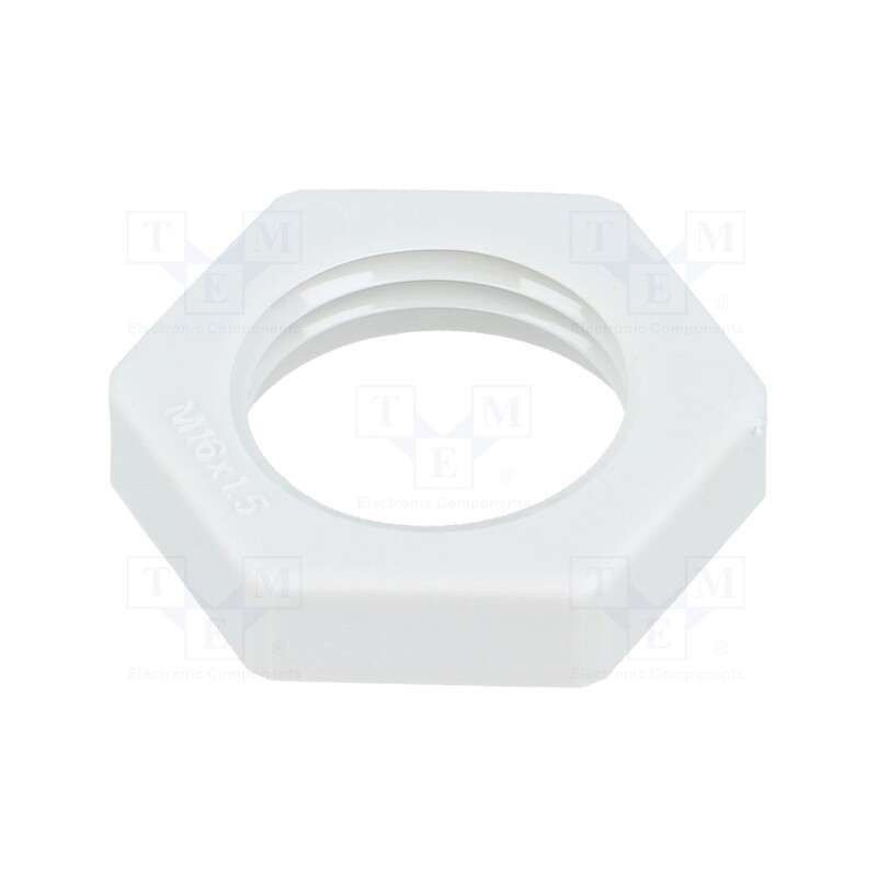 50 pcs : 116 M16 LGR PA - Nut, M16, polyamide, Thk: 5mm, Spanner: 22mm, light grey, Pitch: 1.5