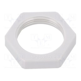 50 pcs : 116 M25 LGR PA - Nut, M25, polyamide, Thk: 7mm, Spanner: 32mm, light grey, Pitch: 1.5