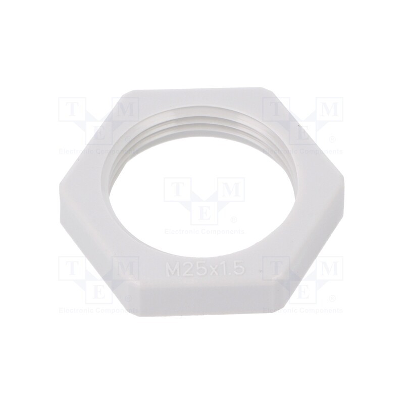 50 pcs : 116 M25 LGR PA - Nut, M25, polyamide, Thk: 7mm, Spanner: 32mm, light grey, Pitch: 1.5
