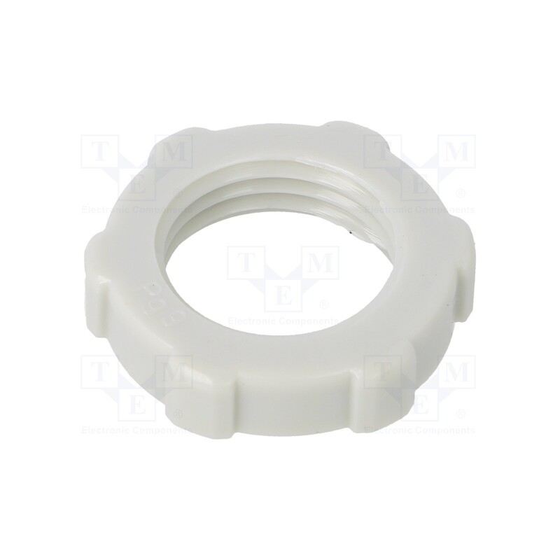 50 pcs : 116 PG 9 - Nut, PG9, polystyrene, Thk: 5mm, Spanner: 22mm, light grey