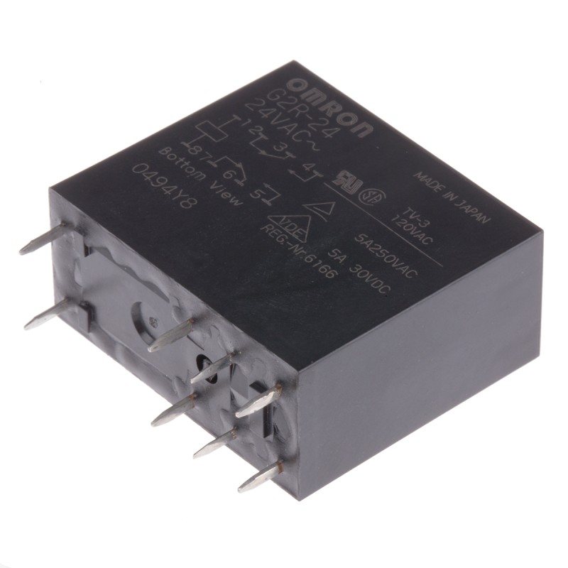 1 pcs - Omron PCB Mount Power Relay, 24V ac Coil, 5A Switching Current, DPDT