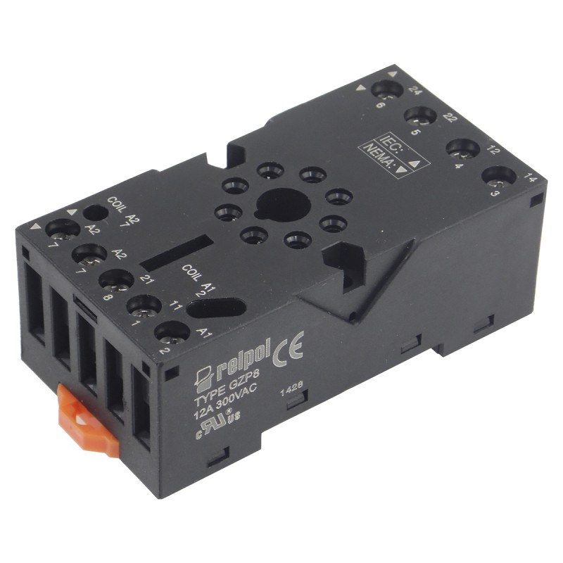 1 pcs - Relpol 8 Pin 300V ac DIN Rail Relay Socket, for use with R15 Relay