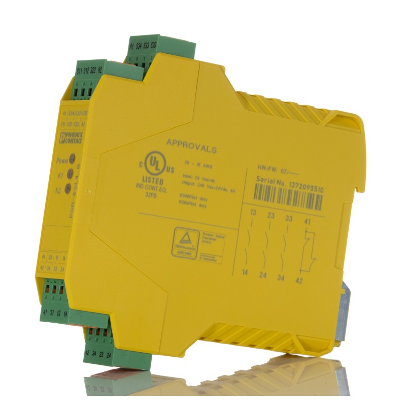 1 pcs - Phoenix Contact Dual-Channel Emergency Stop, Light Beam/Curtain, Safety Switch/Interlock Safety Relay, 24V ac/dc, 4