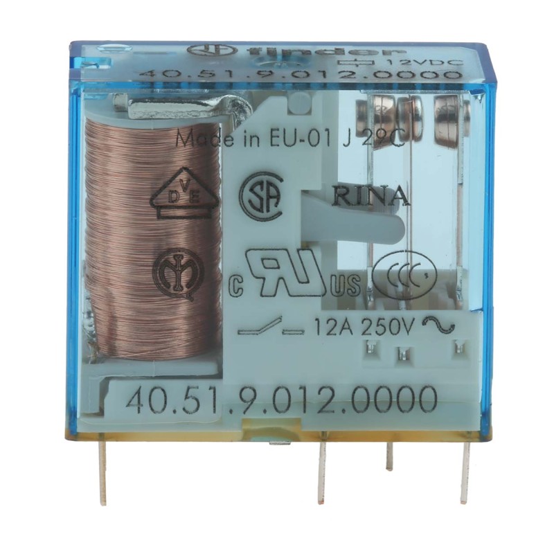 1 pcs - Finder PCB Mount Power Relay, 12V dc Coil, 10A Switching Current, SPDT