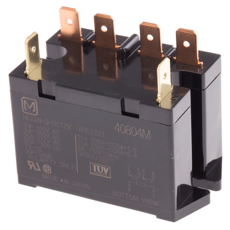 1 pcs - Panasonic PCB Mount Power Relay, 12V dc Coil, 30A Switching Current, DPST
