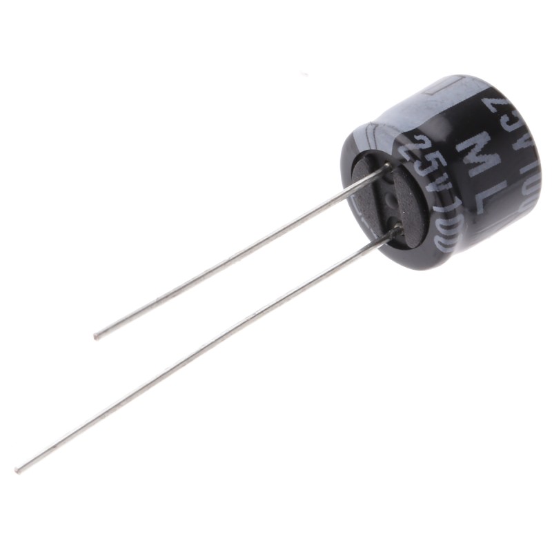 50 pcs - 25ML100MEFC8X7 Rubycon 100μF Aluminium Electrolytic Capacitor 25V dc, Radial, Through Hole - 25ML100MEFC8X7