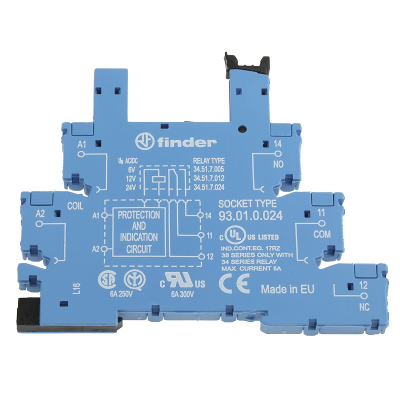 1 pcs - Finder 93 Series 5 Pin 250V ac Relay Socket, for use with 34.51