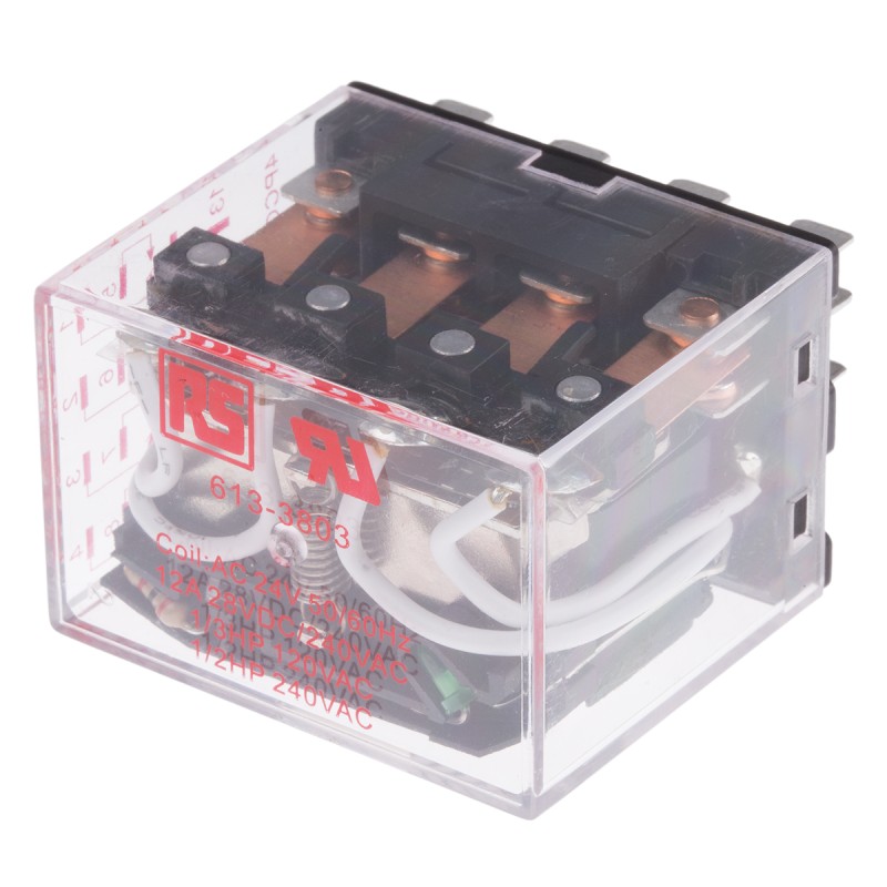 1 pcs - RS PRO Plug In Power Relay, 24V ac Coil, 12A Switching Current, 4PDT
