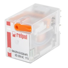 1 pcs - Relpol Plug In Power Relay, 230V ac Coil, 6A Switching Current, 4PDT