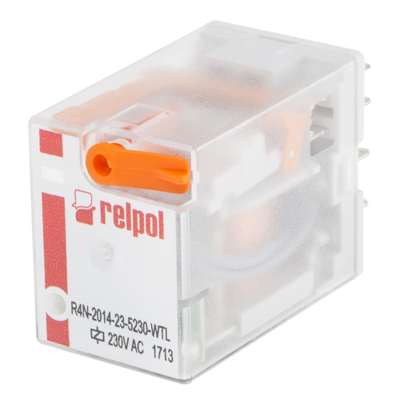 1 pcs - Relpol Plug In Power Relay, 230V ac Coil, 6A Switching Current, 4PDT