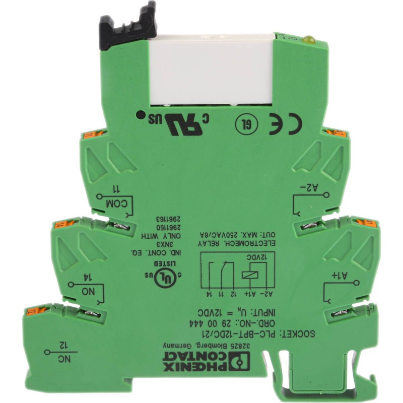 1 pcs - Phoenix Contact PLC-RPT- 12DC/21AU Series Interface Relay, DIN Rail Mount, 12V dc Coil, SPDT, 1-Pole