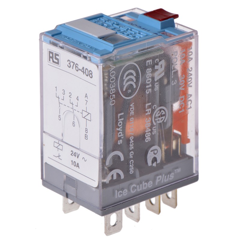 1 pcs - Releco Plug In Power Relay, 24V ac Coil, 10A Switching Current, DPDT