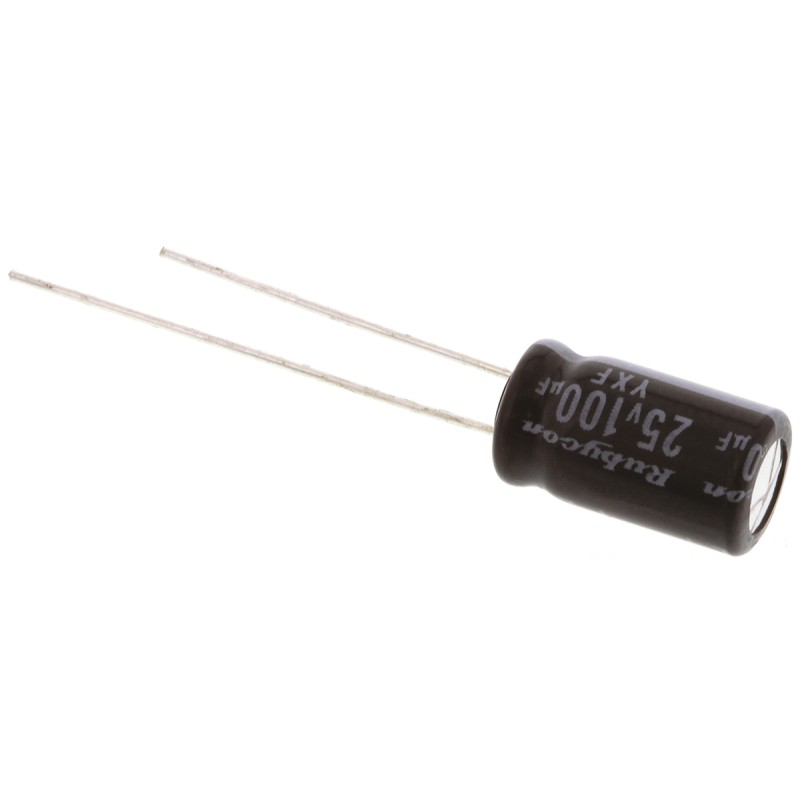20 pcs - 25YXF100M6.3X11 Rubycon 100μF Aluminium Electrolytic Capacitor 25V dc, Radial, Through Hole - 25YXF100M6.3X11