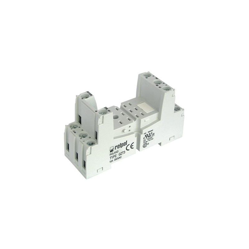 1 pcs - Relpol 11 Pin 300V ac DIN Rail Relay Socket, for use with R3N Relay
