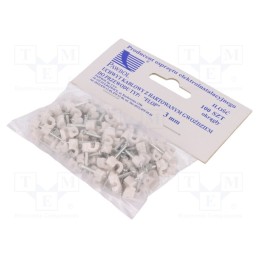 10 pcg : H.7001A -100 - Holder, white, on round cable, 100pcs, with a nail, 3mm