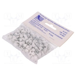 10 pcg : H.7002A -100 - Holder, white, on round cable, 100pcs, with a nail, 4mm