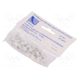 10 pcg : H.7002A -25 -AS - Holder, white, on round cable, 25pcs, with a nail, 4mm