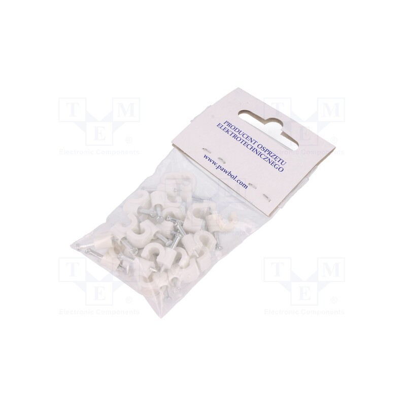 10 pcg : H.7003A -25 -AS - Holder, white, on round cable, 25pcs, with a nail, 5mm