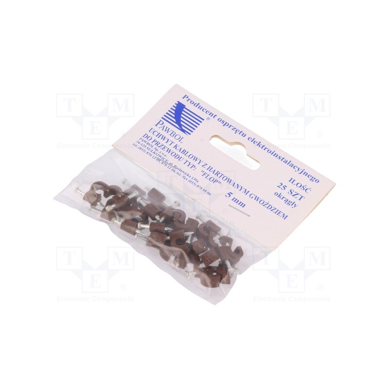 10 pcg : H.7003B -25 - Holder, brown, on round cable, 25pcs, with a nail, 5mm