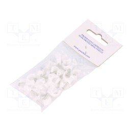10 pcg : H.7005A -25 - Holder, white, on round cable, 25pcs, with a nail, 7mm