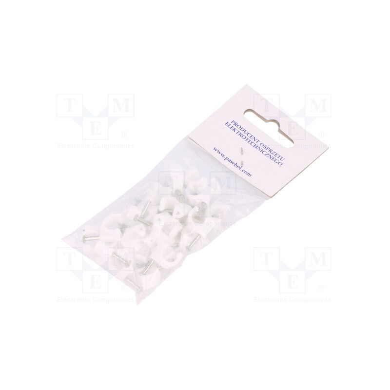 10 pcg : H.7005A -25 - Holder, white, on round cable, 25pcs, with a nail, 7mm
