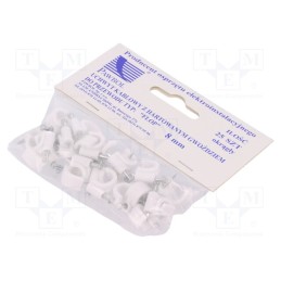 10 pcg : H.7007A -25 -AS - Holder, white, on round cable, 25pcs, with a nail, 8mm