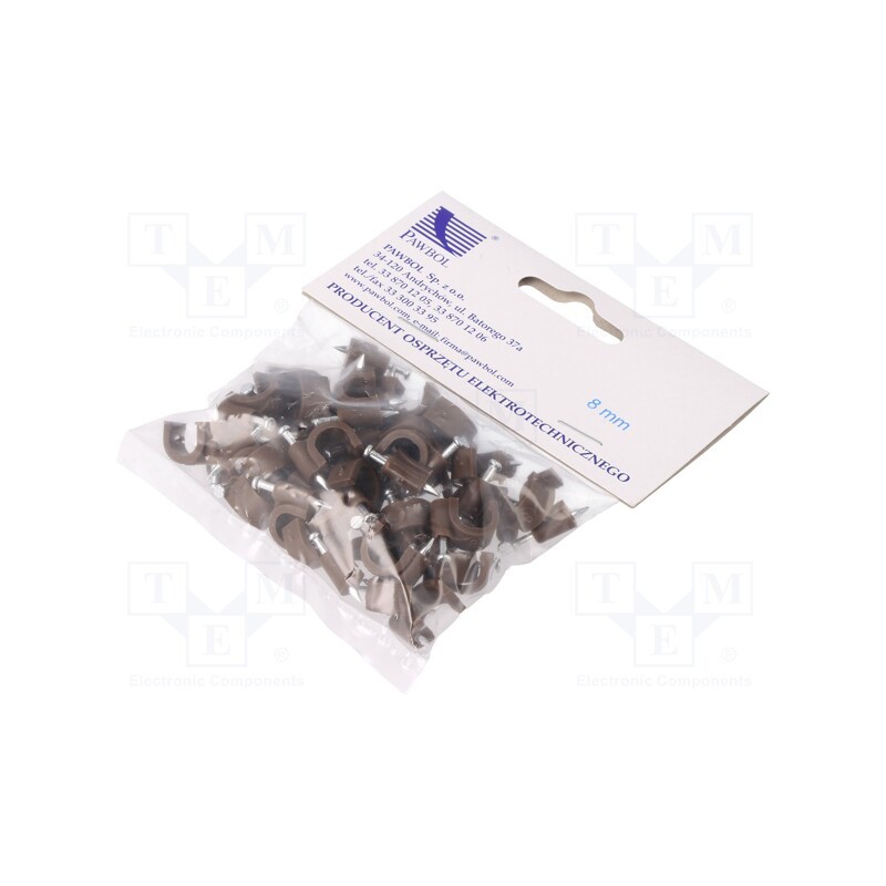 10 pcg : H.7007B -50 - Holder, brown, on round cable, 50pcs, with a nail, 8mm