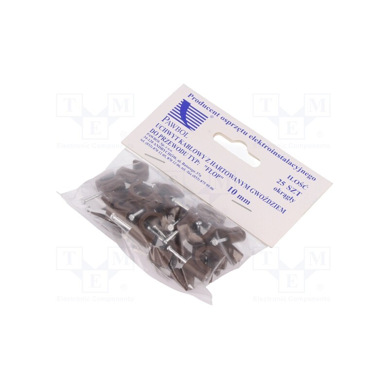 10 pcg : H.7008B -25 - Holder, brown, on round cable, 25pcs, with a nail, 10mm