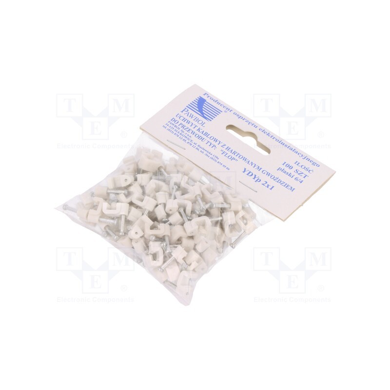 10 pcg : H.7010A -100 -AS - Holder, white, for flat cable,YDYp 2x1, 100pcs, with a nail