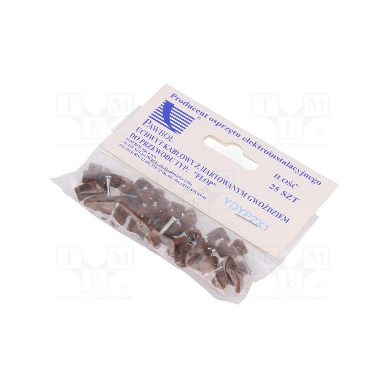 10 pcg : H.7010B -25 - Holder, brown, for flat cable,YDYp 2x1, 25pcs, with a nail