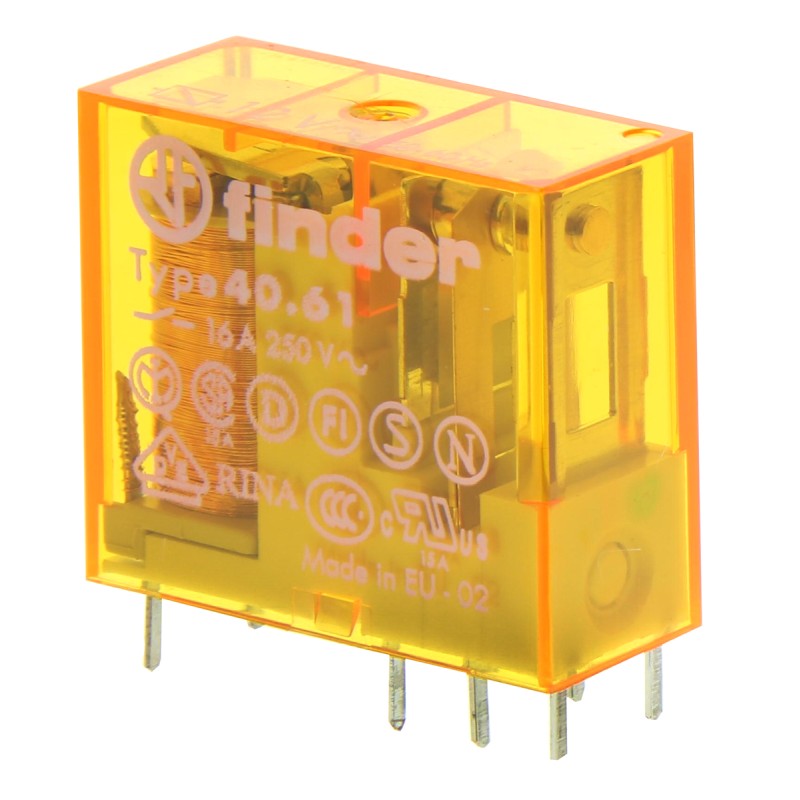 1 pcs - Finder PCB Mount Power Relay, 12V ac Coil, 16A Switching Current, SPDT