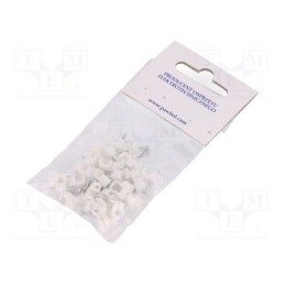10 pcg : H.7015A -25 -AS - Holder, white, for flat cable,OMYp 2x0,5, 25pcs, with a nail