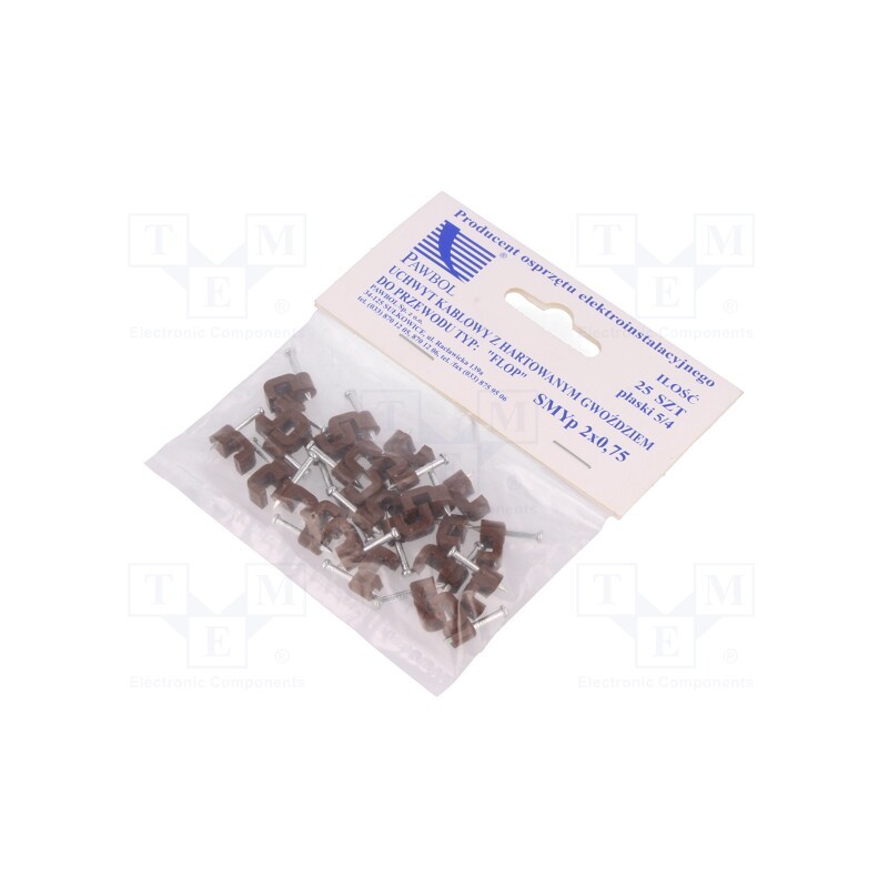 10 pcg : H.7016B -25 - Holder, brown, for flat cable,SMYp 2x0,75, 25pcs, with a nail