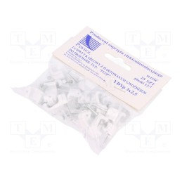10 pcg : H.7018A -25 -AS - Holder, white, for flat cable,YDYp 3x2,5, 25pcs, with a nail