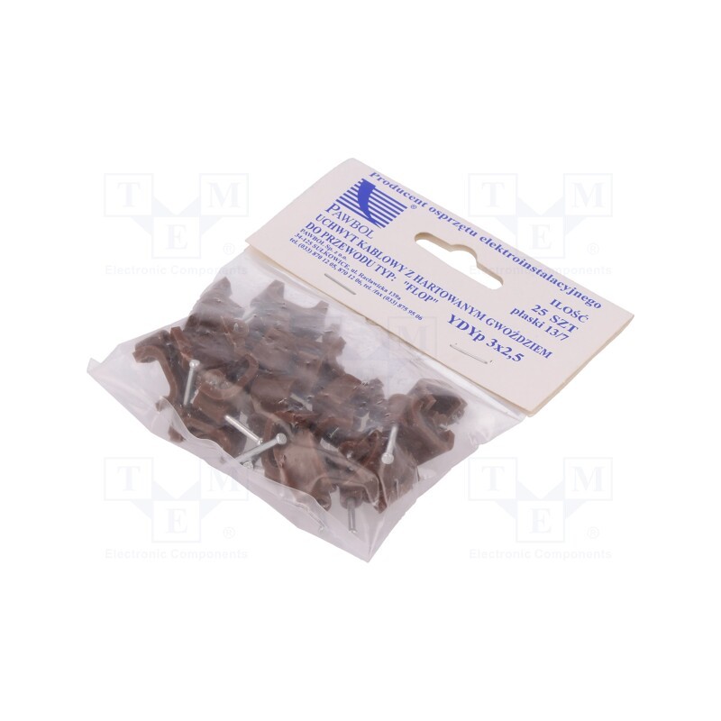 10 pcg : H.7018B -25 - Holder, brown, for flat cable,YDYp 3x2,5, 25pcs, with a nail