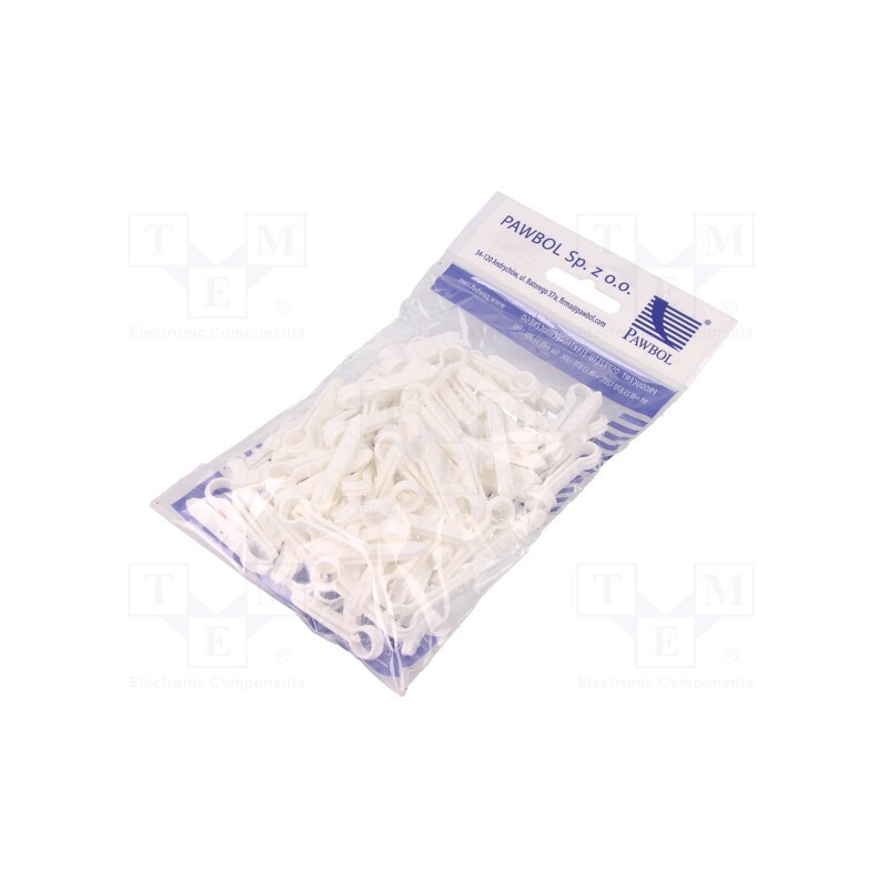 10 pcg : H.7310 - Holder, white, on round cable, 100pcs, USMO 8, 8mm
