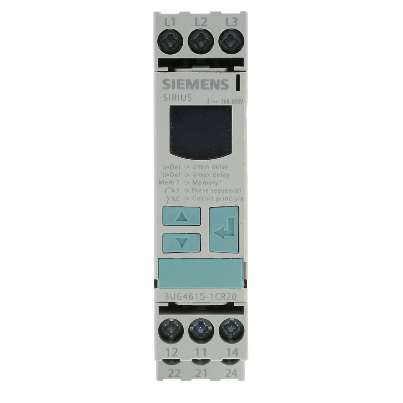 1 pcs - Siemens Phase, Voltage Monitoring Relay, 3 Phase, DPDT, 160 - 690V ac, DIN Rail