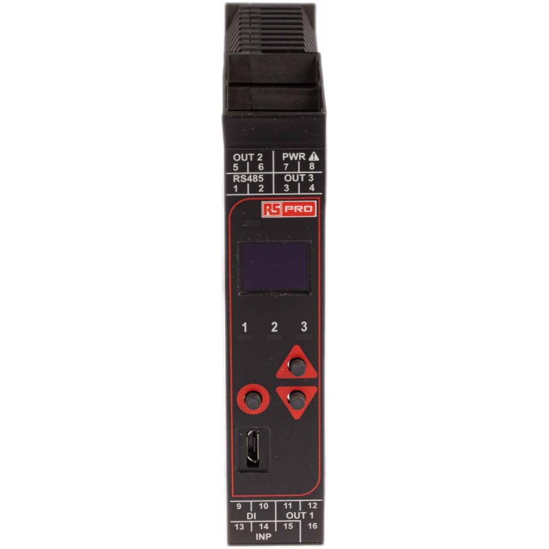 1 pcs - RS PRO DIN Rail PID Temperature Controller, 22.5 x 110mm 1 Input, 3 Output Relay, Relay-CO, SSR, 24 V ac/dc Supply