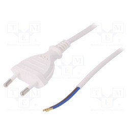 10 pcs : W-97137 - Cable, 2x0.5mm2, CEE 7/16 (C) plug,wires, PVC, 2m, white, 2.5A