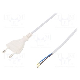 10 pcs : W-97139 - Cable, 2x0.5mm2, CEE 7/16 (C) plug,wires, PVC, 3m, white, 2.5A