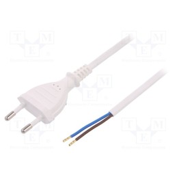 10 pcs : W-97143 - Cable, 2x0.75mm2, CEE 7/16 (C) plug,wires, PVC, 1.5m, white, 2.5A