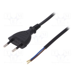 10 pcs : W-97146 - Cable, 2x0.75mm2, CEE 7/16 (C) plug,wires, PVC, 2m, black, 2.5A