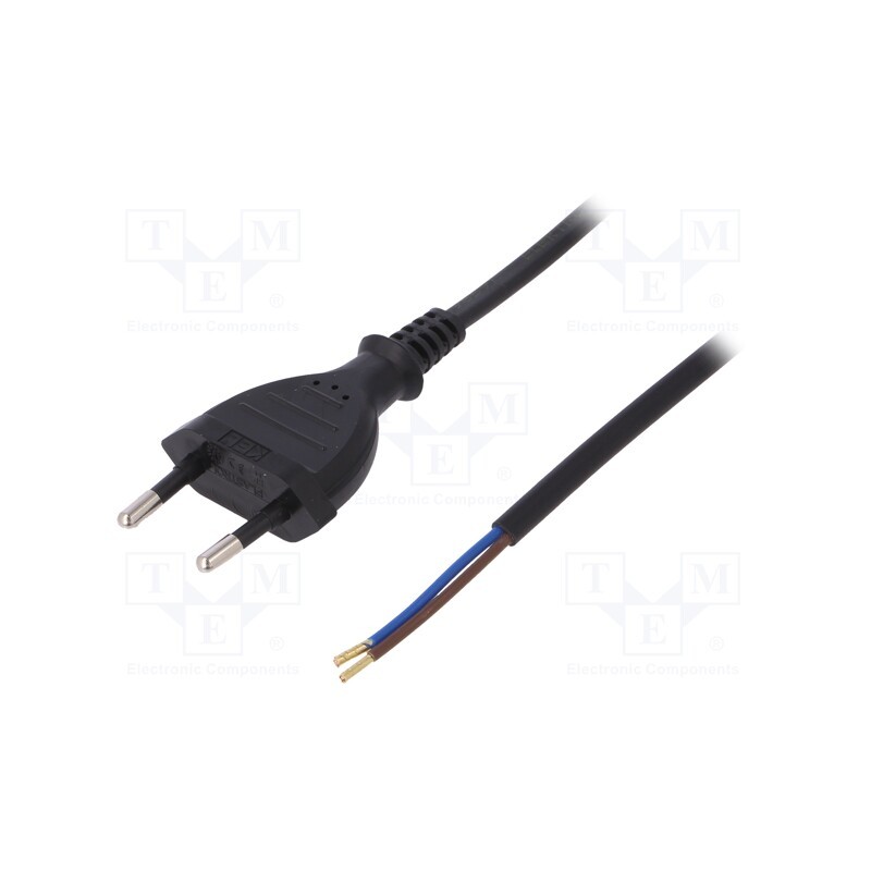 10 pcs : W-97146 - Cable, 2x0.75mm2, CEE 7/16 (C) plug,wires, PVC, 2m, black, 2.5A